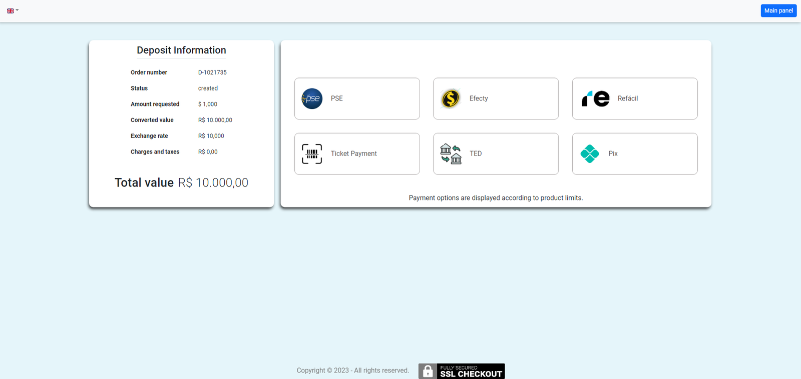 Sistema de checkout de pagamento